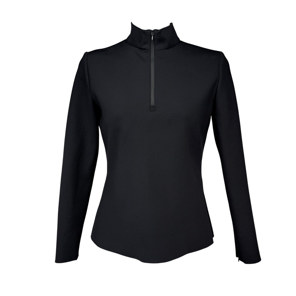 Judith & Charles Scuba Fabric Mock Neck Black Quarter Zip Raw Hems Top Size‎ 8